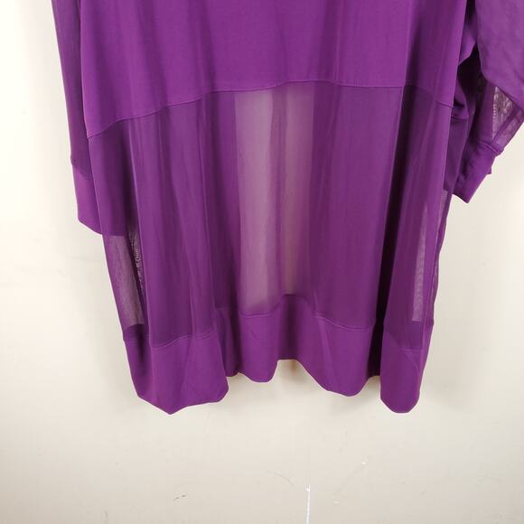Catherines Mesh Inset Long Length Open Front Cardigan in Purple Size 2X - Picture 8 of 10
